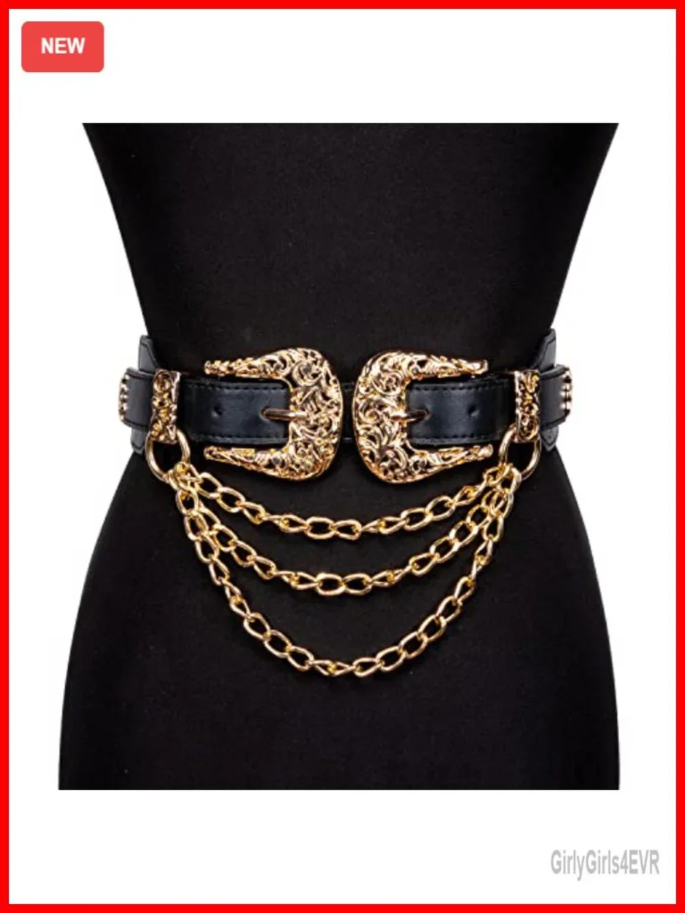 Women's Double Buckle Cinch Belt Leather and Alloy Waist Chain